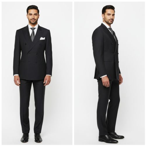 Mens Plain Black Cotton Two Piece Suit