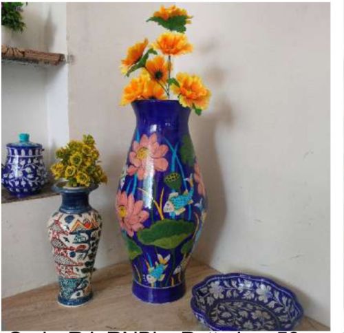 Printed Polished Flower Vases, Color : Blue Antique