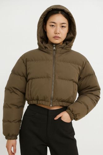  High-density Synthetic Down Plain Hooded Puffer Jacket