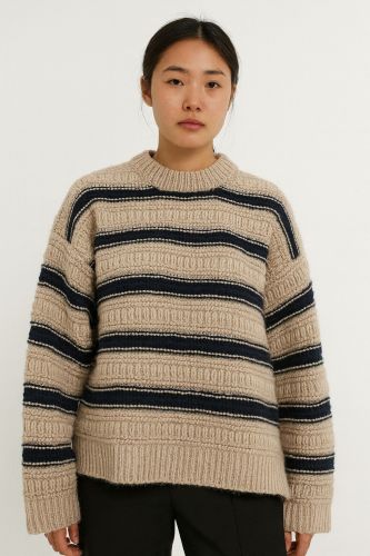 Striped Knitted Sweater, Sleeves Type : Full Sleeves