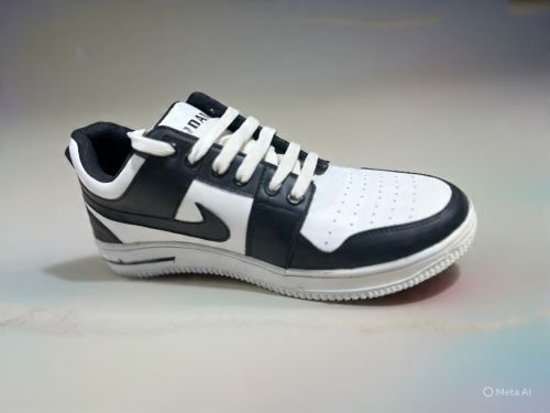 PU Rexin Black and White Sneakers