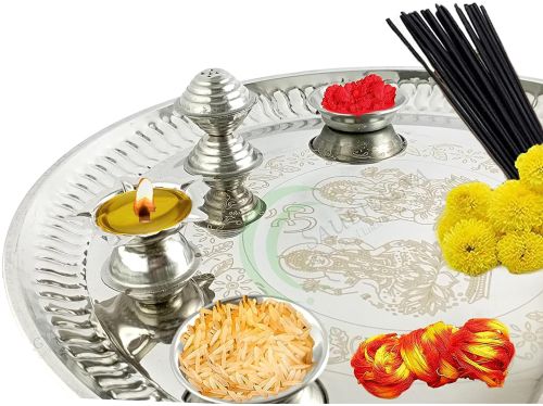 Pooja Thali, Color : Silver