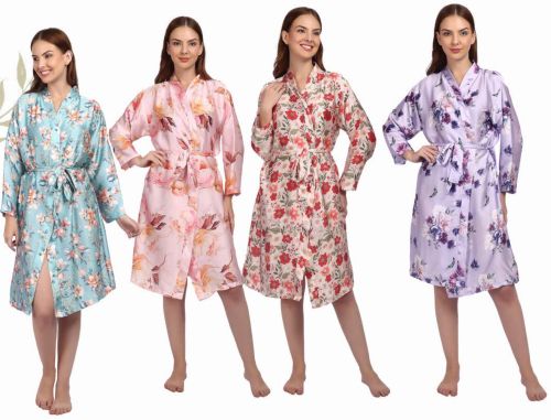 Ladies Printed Satin Bathrobe, Color : Multicolor Standard
