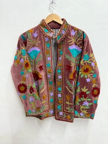 Unisex Velvet Jacket Multicolor Thread Embroidery