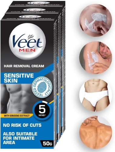Veet Hair Removal Cream for Men, Sensitive Skin, 50g Each