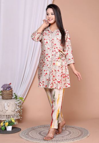 Muslin Printed Women Co-ord Set, Color : Red, Gender : Female