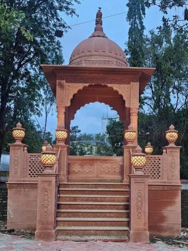 Hand Carved Red Sandstone Royal Gazebo for Outdoor