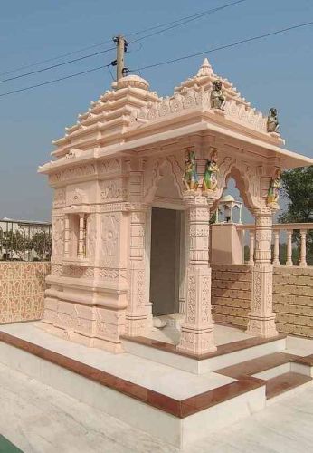 Pink Sandstone Hand Carved Temple Traditional for Used Worship