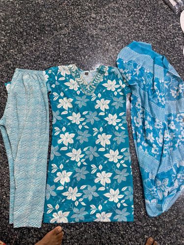 Casual Wear 3 Piece Ladies Cotton Suits, Color : Blue