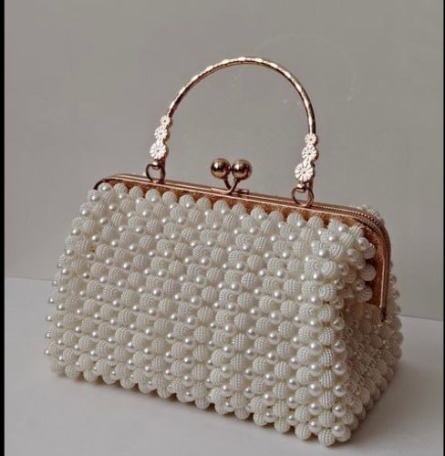 Berry Bead Clutch Bag, Color : White