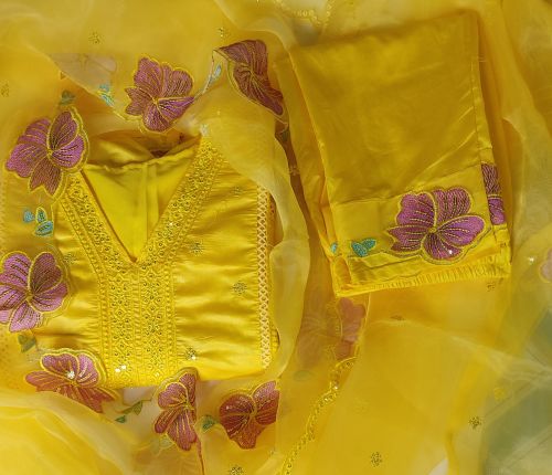 Ladies Dress Material, Color : Yellow Party Wear