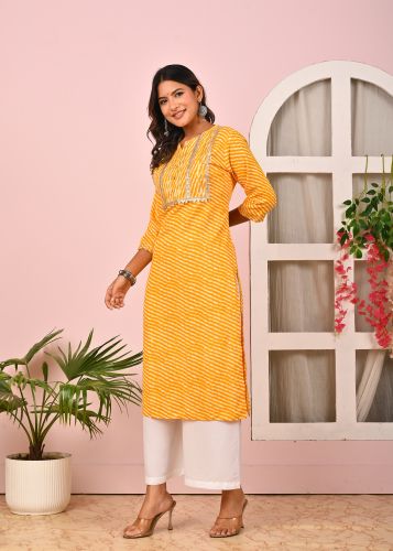 Rayon Jaipur Women Cotton Lehariya 2pc Set, Color : Mustard