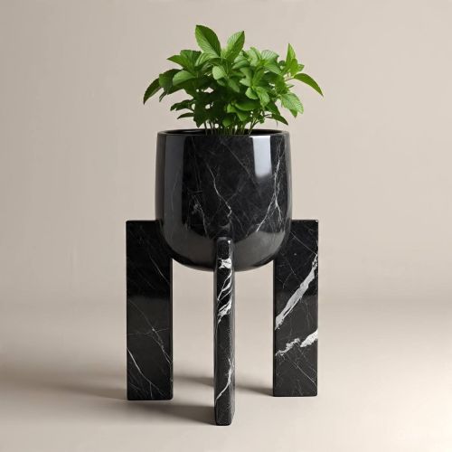 Plain Polished Marble Flower Pots, Color : Black Contemporary