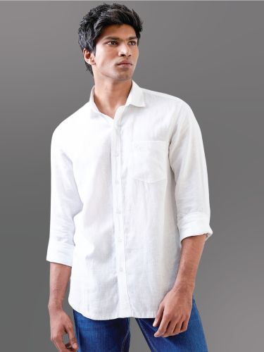 Plain Regular Collar Cotton White Solid Pure Linen Shirt Casual Wear