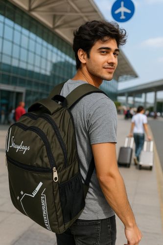 Polyester Backpacks, Color : Black, Closure Type : Zipper