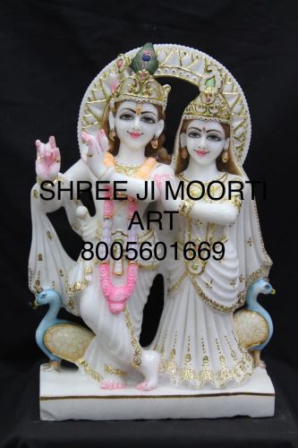 Carved Radha Krishna Marble Statue, Packaging Type : Thermocol Box