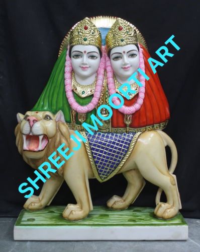 Painted Handmade Durga Mata Marble Statue
