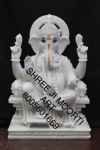 Handmade Marble Ganesh Statue, Color : White for Decorative, Worship