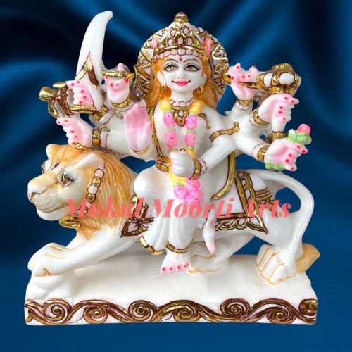 Polished Painted Marble Durga Mata Statue, Color : Multicolor