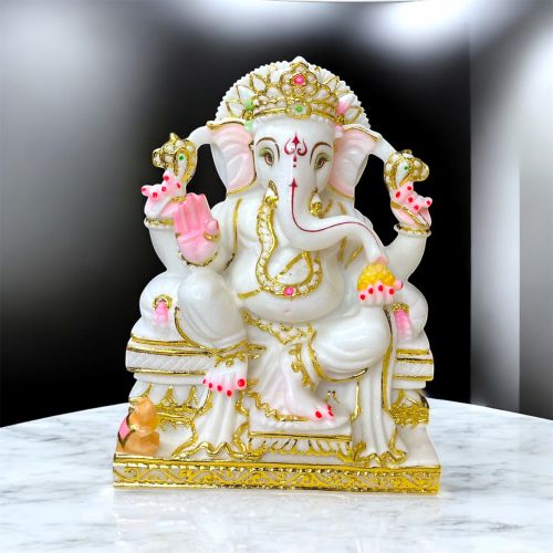 Painted Marble Ganesh Statue, Color : Multicolor for Worship