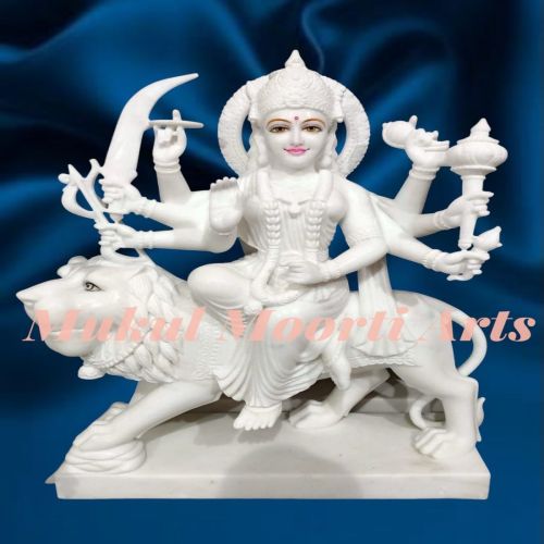 White Marble Durga Mata Statue, Position : Sitting for Worship, Temple