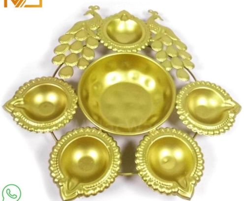 Polished Golden Peacock Brass Diya Tealight Holder Antique, Modern