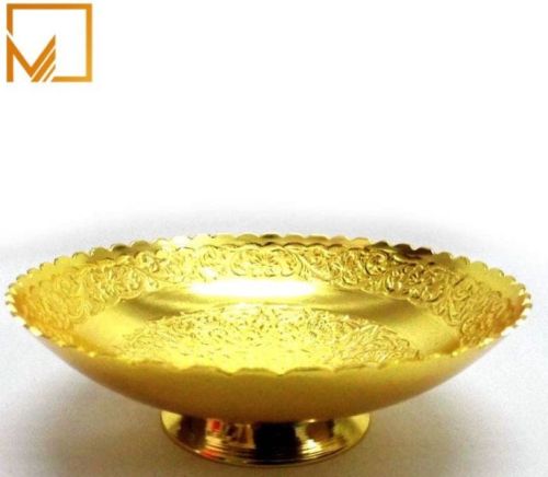 Golden Handmade Engraved Brass Tray - 15 Cm Luxury Giftware