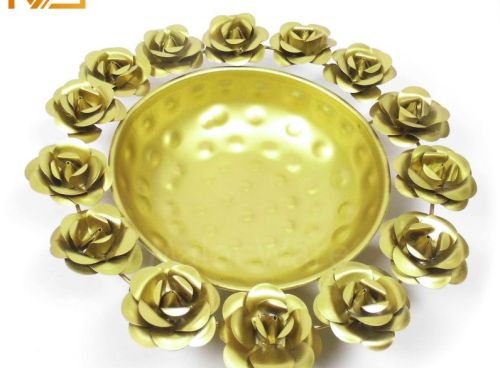 Polished Brass Malacware Golden Rose Flower Metal Urli Bowl