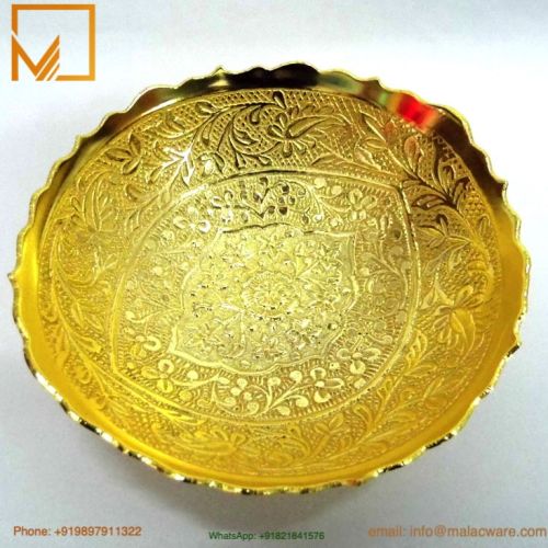 Hand Engraved Solid Brass Gold Plated Puja Bowl
