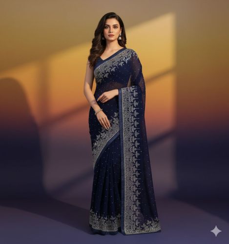 Trending Georgette Diamond Work Saree Casual Wear
