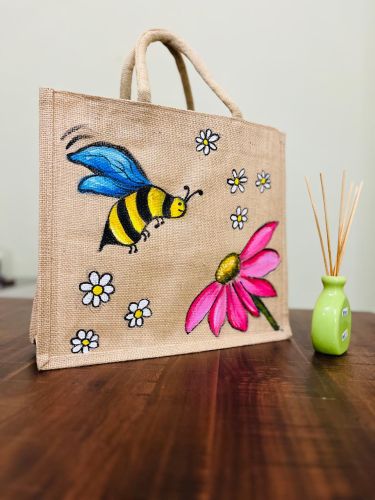 Printed Environment Friendly Hand-Painted Jute Bag, Color : Natural