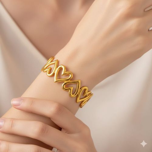 Brass Heart Link Bracelet Romantic, Festive, Casual Wear