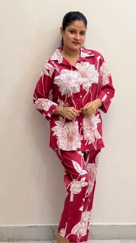 Soft Cotton Blend Ladies Red Scarlet Stem Co-ord Set Casual Daywear