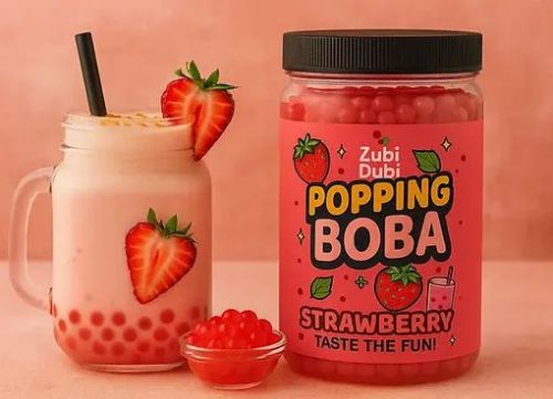 Strawberry Boba Pearls, Color : Red, Purity : 100%, Taste : Sweet