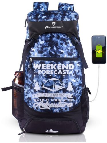 Futuristik Ultimate 1.0 Blue Camo Rucksack 55 Litre with the USB Charging Port