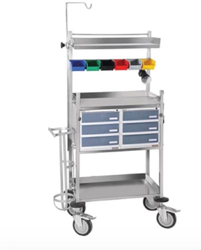 Steel Crash Cart Hospital Trolley, Color : White
