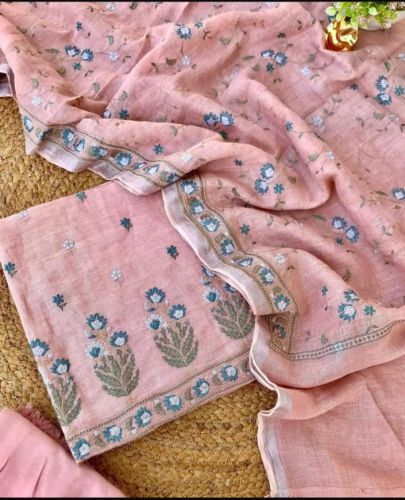 3 Piece Pink Pure Handloom Linen Suit