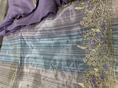 Panel Handwork Chinon Dupatta Shimmer Silk Suit