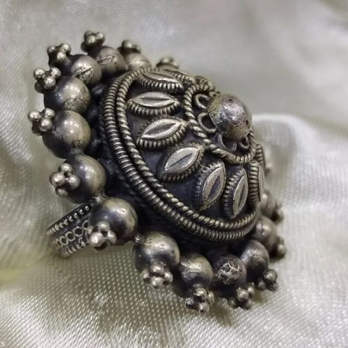 Puran High Rise Dome Rajwada Ladies Ring in Pure Silver