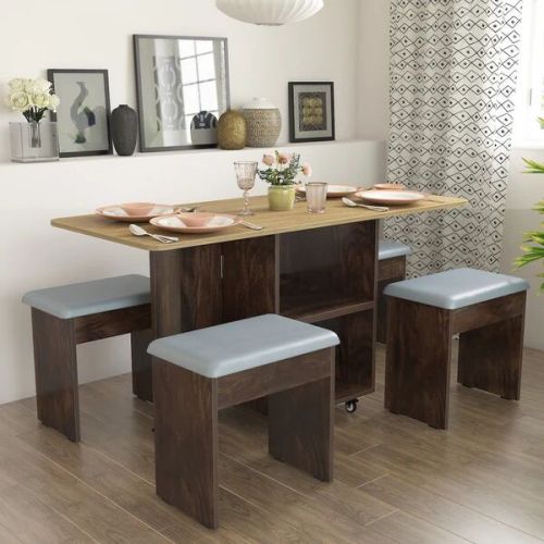Bonbon 4 Seater Folding Space Saving Dining Table with Inbuilt Seating