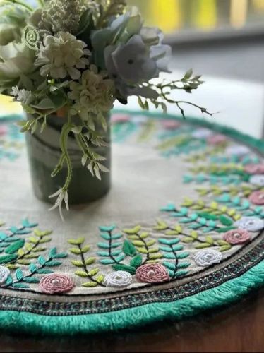 Cotton Hand Embroidered Placemats, Color : Multicolor Modern