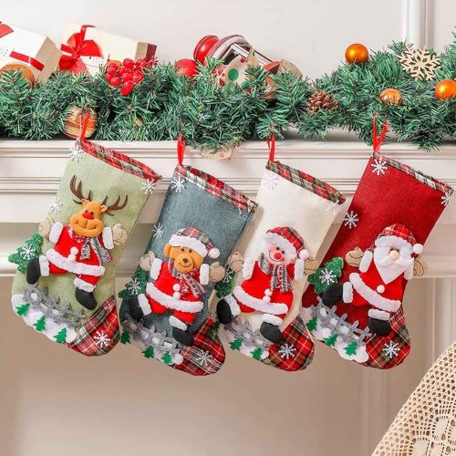 Linen Christmas Stockings, Color : Multicolor for Decoration Use