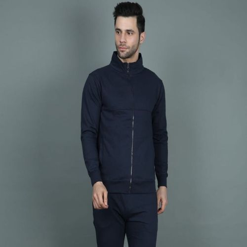 Plain Mens Blue Cotton Fleece Jackets, Sleeve Type : Full Sleeves