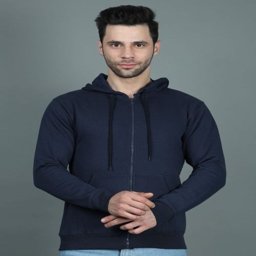Mens Blue Zipper Hoodies, Sleeve Type : Full Sleeves Plain