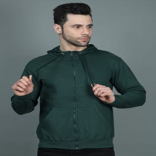 Mens Green Zipper Hoodies, Sleeve Type : Full Sleeves Plain