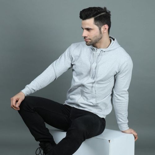 Mens Grey Zipper Hoodies, Sleeve Type : Full Sleeves Plain