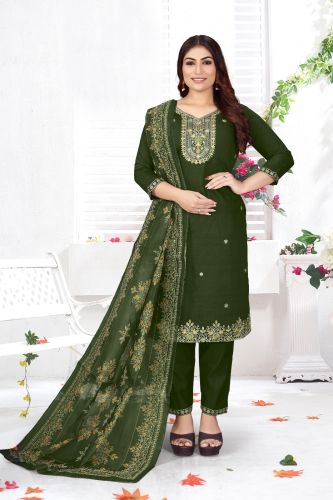 Forest Green Pure Cotton Embroidered Ladies Kurta Set