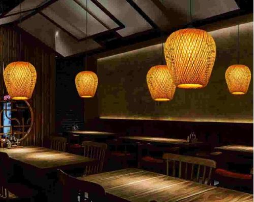 Natural Rattan Amber Glow Dome Pendant Light