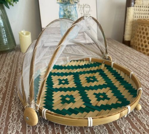 Bamboo Natural Mesh Dome Food Tray, Shape : Circular With Flat Base