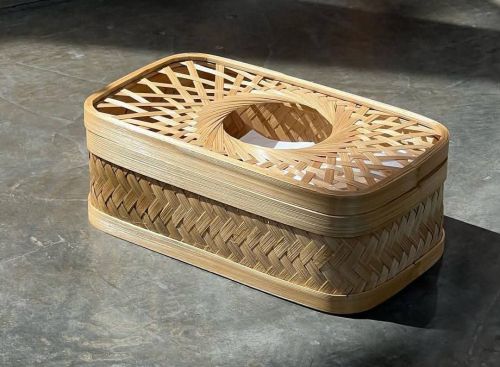 Bamboo Oval Slot Tissue Box Cover, Color : Natural